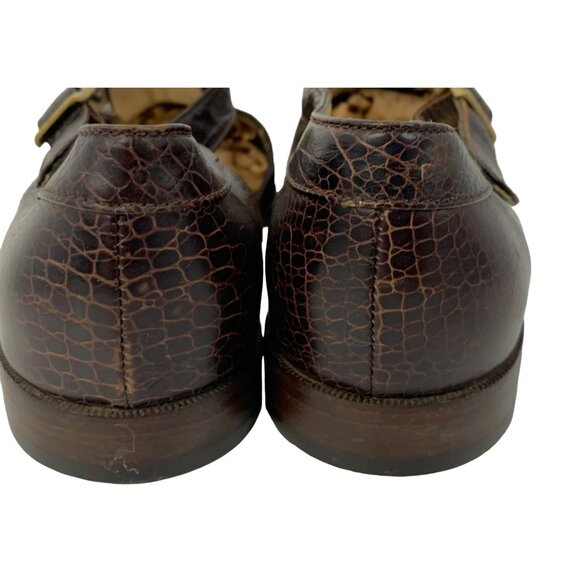 VTG Ferragamo 7B Crocodile Leather T-strap Buckle Shoes Flat Brown Italy 7965 - Picture 10 of 15